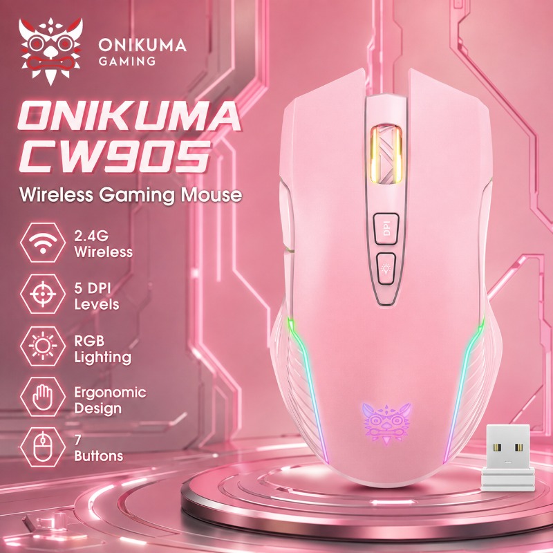 ONIKUMA CW905 ワイヤレス/有線ゲーミングマウス - Pc Gaming Pink のレビューと価格